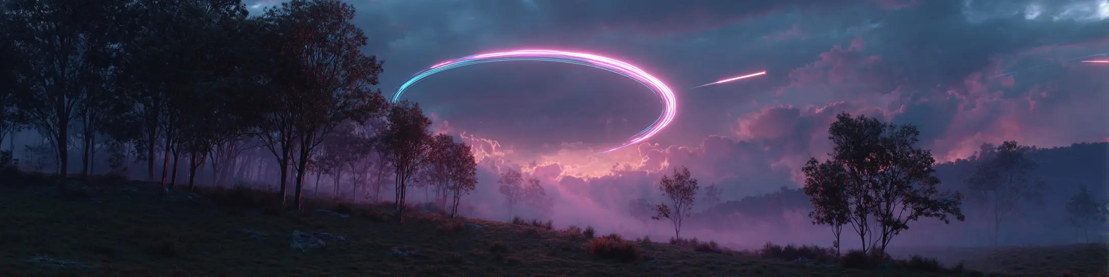 A pink portal in the sky over the Australian landscape